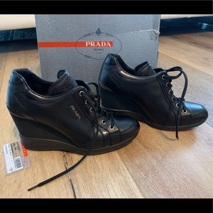 Beautiful leather Prada platform wedges